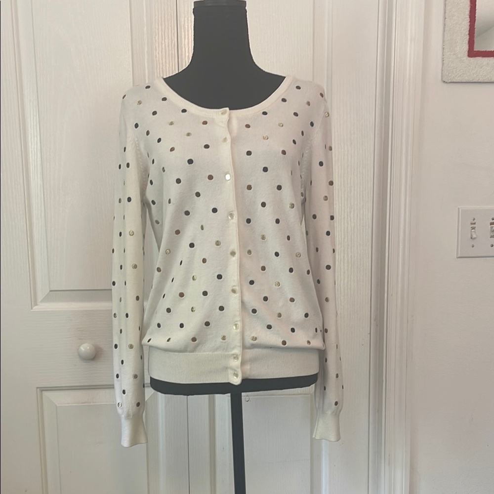 Christina W sz M Cream Cardigan with Polka Dots